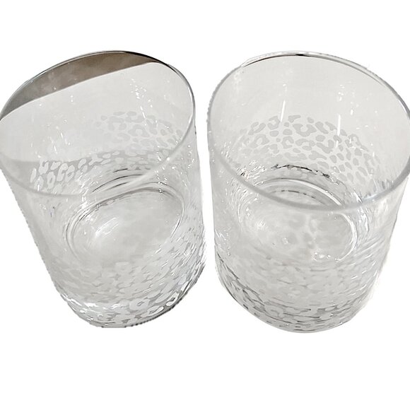 RARE Neiman Marcus Clear Etched Safari Leopard Double Old Fashion Glass Set of 2 - Picture 11 of 11